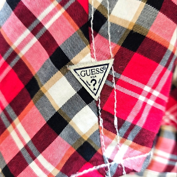 Guess LA 1981 Women's Red Plaid Western Pearl Snap Buttons Cotton Shirt Size L. - Picture 5 of 8